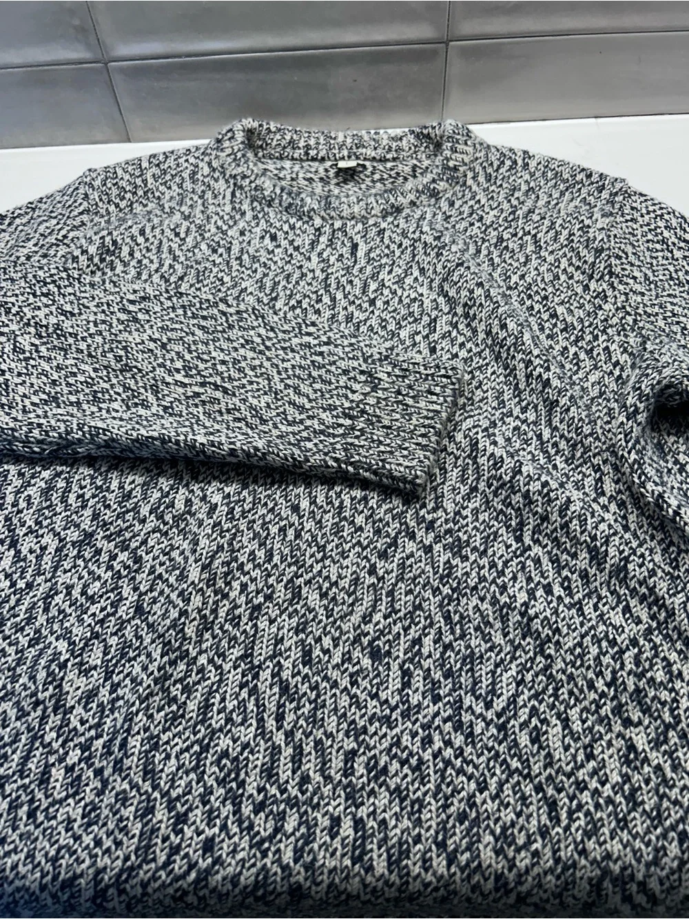 J. Crew Navy and White Marled Crewneck Sweater